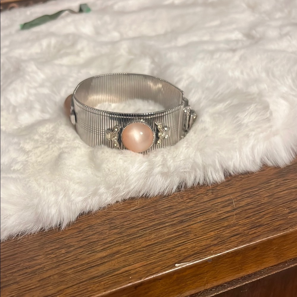 Elegant Silver and Pink Bracelet